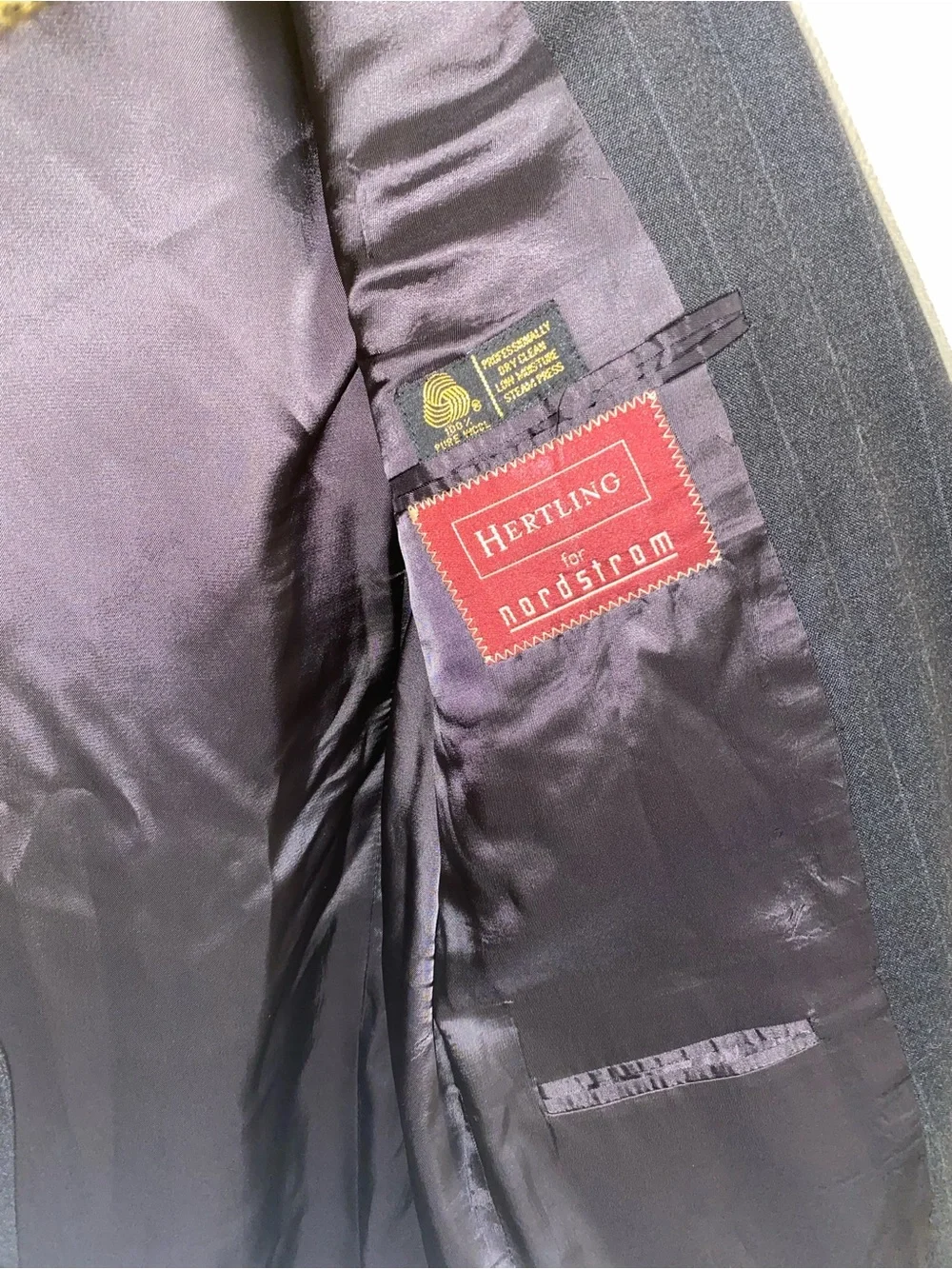 Vintage Nordstrom Hertling Wool Suit Jacket Pinstripe Dark Gray Preppy 40R